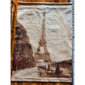 Large Beige Brown Wall Woven Tapestry Eiffel Tower Paris France Drapery Textile